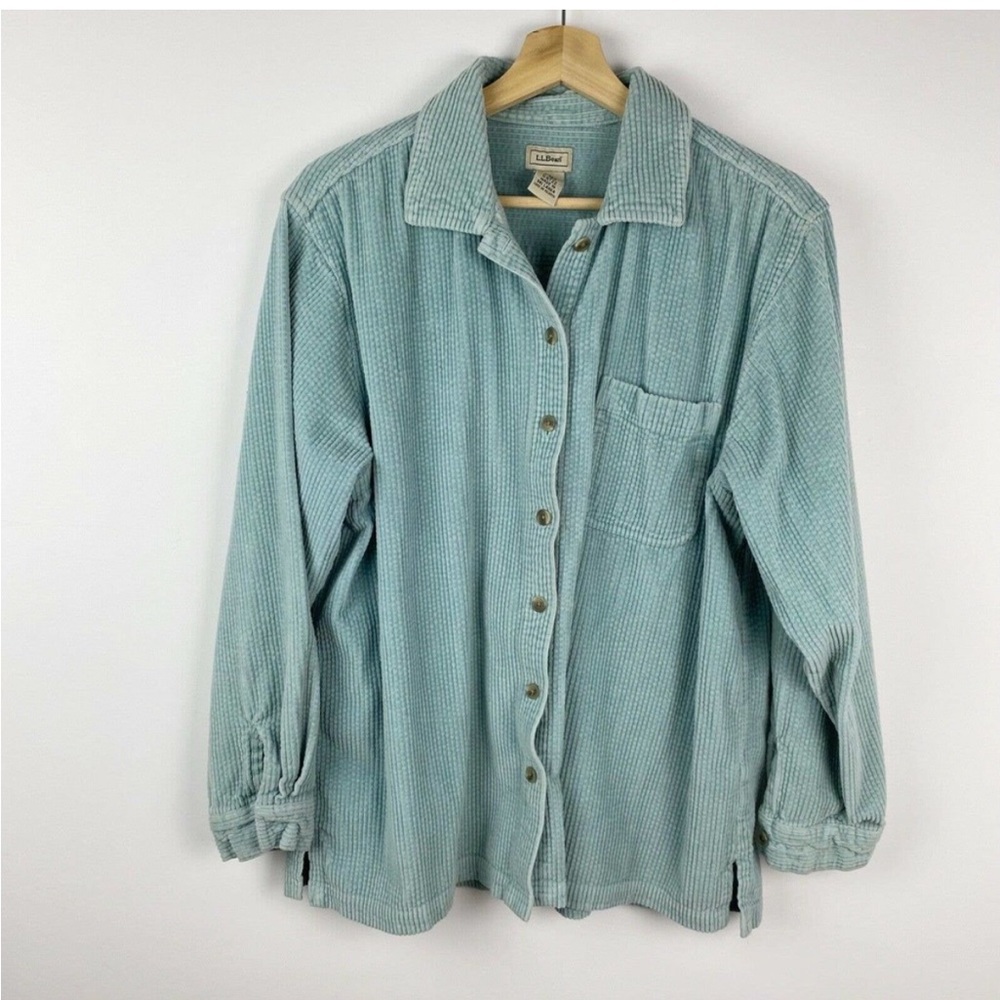 L.L. Bean Shaket Button Up Corduroy Blue Women’s L Single Pocket